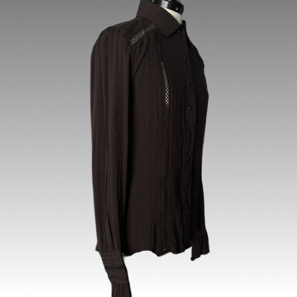 NWT CRUEL DENIM Crinkle Gauze Snap Shirt Crochet Western Prairie Romance Brown S - Picture 5 of 13